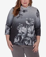 Alfred Dunner Plus Copenhagen Dramatic Floral Cowl Neck Sweater