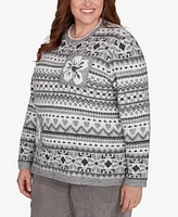 Alfred Dunner Plus Copenhagen Fair Isle Biadere Patch Sweater