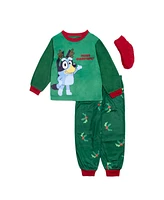 Bluey Toddler Boy Merry Everything Long Sleeve Pajama With Sock , 3-Piece Set