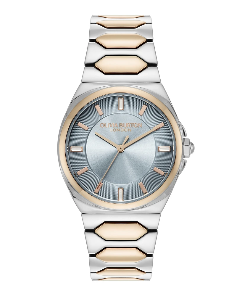 Olivia Burton Women's Lustre Silver and Rose Gold-Tone Stainless Steel Bracelet Watch 34mm