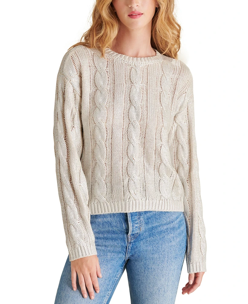 Steve Madden Women's Renzo Cable-Knit Metallic-Foil Sweater