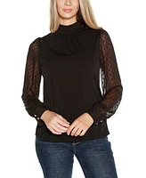 Belldini Black Label Women's Clip-Dot Chiffon Sleeve Knit Blouse