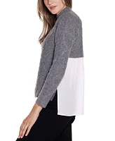 Belldini Women's Black Label Chiffon-Back Cable Sweater