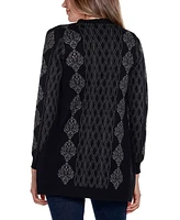 Belldini Women's Black Label Lurex Jacquard Open-Front Cardigan Sweater