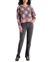 Steve Madden Women's Becka Argyle Plaid Crewneck Sweater