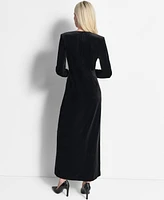 Dkny Women's Velvet Button-Trim Long-Sleeve Blazer Gown