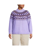 Lands' End Plus Cozy Lofty Fair Isle Yoke Mock Neck Sweater