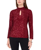 Msk Women's Sequin Keyhole-Neck Long-Sleeve Top