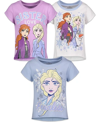 Disney Little Girls Frozen Princess Anna Elsa 3 Pack T-Shirts to