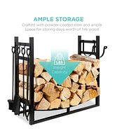 Best Choice Products 34.25in Steel Firewood Log Rack & Tool Set for Fire Pit, Fireplace w/ Kindling Holder