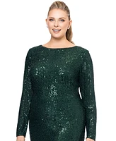 Xscape Plus Sequined Long-Sleeve Sheath Dress