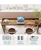 Tribesigns Overbed Table with Wheels, 71" Queen Size Bed Table with Adjustable Tilt Board, Mobile Laptop Cart with Outlets & Usb Ports