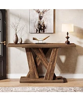 Tribesigns 55-Inch Farmhouse Console Table, Entryway Table with Geometric Base, Narrow Sofa Table Rustic Wood Hallway Table for Entrance, Living Room,
