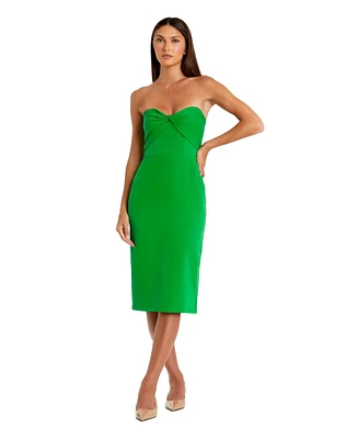 Mac Duggal Women's Crepe Strapless Twist Top Fitted Midi Dress