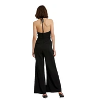 Mac Duggal Women's Crepe Halter Neck Flower Detail Jumpsuit