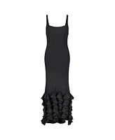 Mac Duggal Women's Rib Knit Sleeveless Ruffle Hem Midi Dress