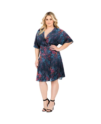 Standards & Practices Plus Floral-Print V-Neck Kimono Wrap Midi Dress