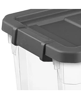 Sterilite 30 Qt Clear Plastic Stackable Storage Bin with Grey Latch Lid, 6 Pack