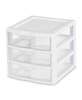 Sterilite ClearView Plastic Small 3 Drawer Desktop Storage Unit, White, 6 Pack
