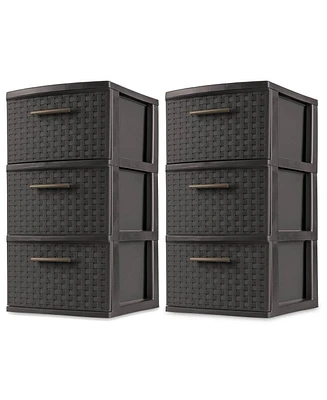 Sterilite 3 Drawer Decorative Plastic Weave Storage Tower, 2-Pack, Espresso