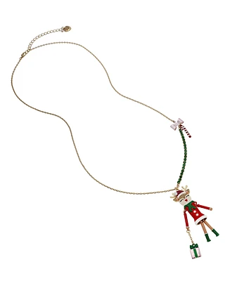 Betsey Johnson Faux Stone Jingle Bell Bling Reindeer Pendant Necklace