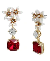 Betsey Johnson Faux Stone Jingle Bell Bling Flower Cluster Gem Drop Earrings