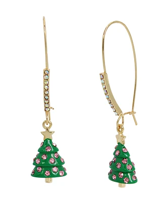 Betsey Johnson Faux Stone Jingle Bell Bling Christmas Tree Dangle Earrings