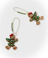 Betsey Johnson Faux Stone Jingle Bell Bling Christmas Gingerbread Dangle Earrings