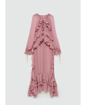 Mango Women's Ruffles Detail Semi-Sheer Chiffon Dress