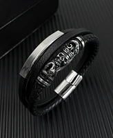 Rhona Sutton Black Skull Snake Leather Stainless Steel Bracelet