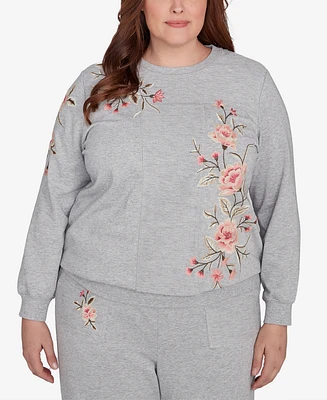 Alfred Dunner Plus Size Casual Fridays Floral Embroidered Long Sleeve Top