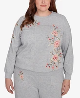 Alfred Dunner Plus Casual Fridays Floral Embroidered Long Sleeve Top