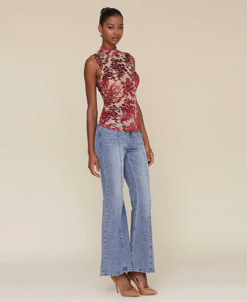 Avec Les Filles Women's Sleeveless Floral-Mesh Top