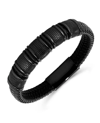 Rhona Sutton Vanguard Black Leather Stainless Steel Bracelet