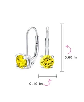 Bling Jewelry Dainty .50 Ct Round Bezel Cubic Zirconia Simulated Clear Cz Solitaire Dangle Drop Earrings Lever Back Gold Plated .925 Sterling Silver