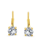 Bling Jewelry Traditional Round 1CT Cz Solitaire Drop Earrings Gold Plated .925 Sterling Silver Lever back