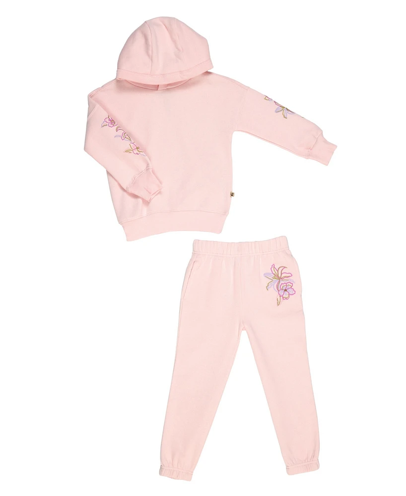 Bearpaw Girls 2 Piece Embroidered Hoodie with Jogger Pants Outfit Set