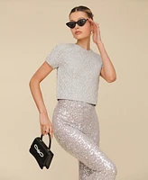 Avec Les Filles Women's Sequin-Mesh Flare-Leg Pants