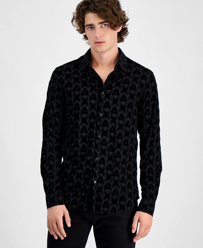 A|X Armani Exchange Men's Flocking Woven Logo Shirt