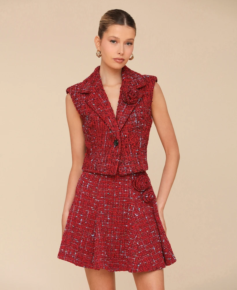 Avec Les Filles Women's Cropped Tweed Rosette Vest