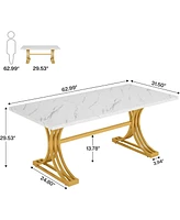 Tribesigns 2 Pcs Faux Marble Conference Table, 10.5FT Modern Meeting Table with Gold Legs for 8