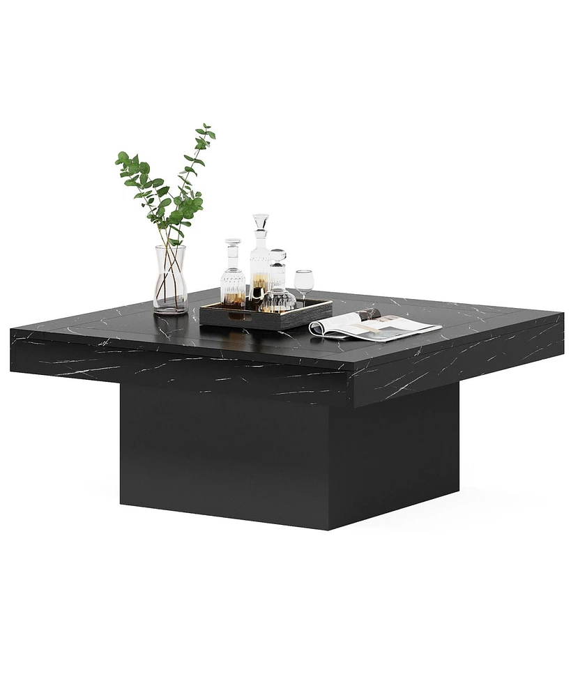 Tribesigns Led Coffee Table, Square Table Wood Low for Living Room