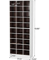 Tribesigns 10-Tier Shoe Storage Cabinet, White and Brown Wooden Shoe Rack with 30 Cubbies, Freestanding Tall Entryway Shoe Organizer for Closet, Entry