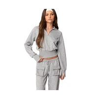 Edikted Women's Bailey French Terry Quarter Zip Top - Gray