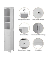 Slickblue Tall Freestanding Bathroom Cabinet – White Mdf Storage with Drawer and Adjustable Shelf