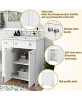 Slickblue 30-Inch White Bathroom Vanity with Single Sink & Cabinet, Undermount Sink Storage