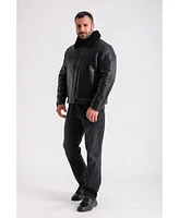 Furniq Uk Men's Leather Shearling Jacket, Black