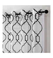 Kate Aurora Transcendence 1 Piece Grommet Top Embroidered Sheer Trellis Clover Window Curtain Panel - Silver