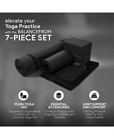 BalanceFrom Fitness 7 Piece Yoga Set with Mat, Stretch Strap & Knee Pad