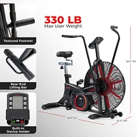 Sunny Health & Fitness Smart Customizable Air Bike Trainer, 330LB Capacity Leg + Arm Cardio Workout, with SunnyFit App Bluetooth Link